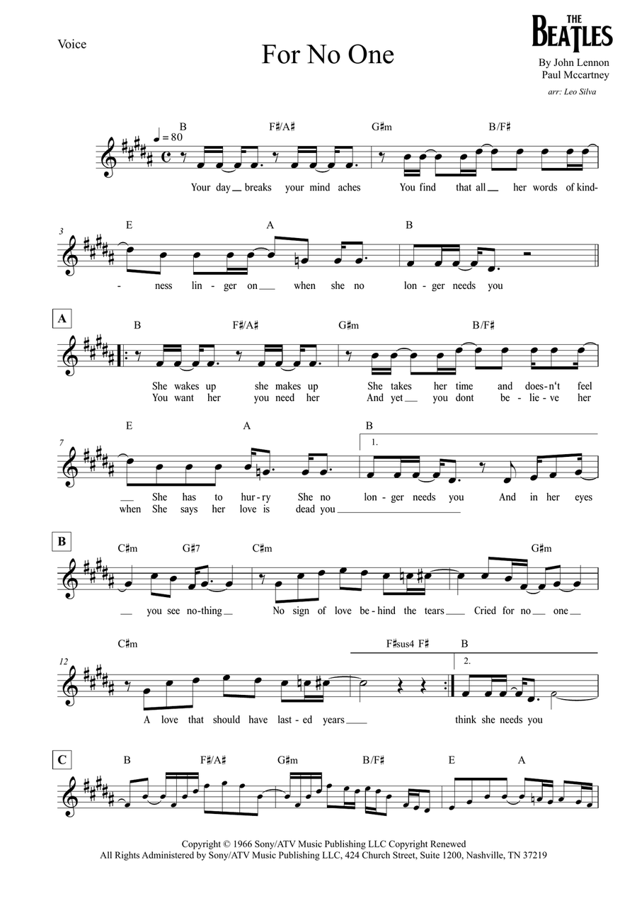 For No One Piano scores gallery preview page 1