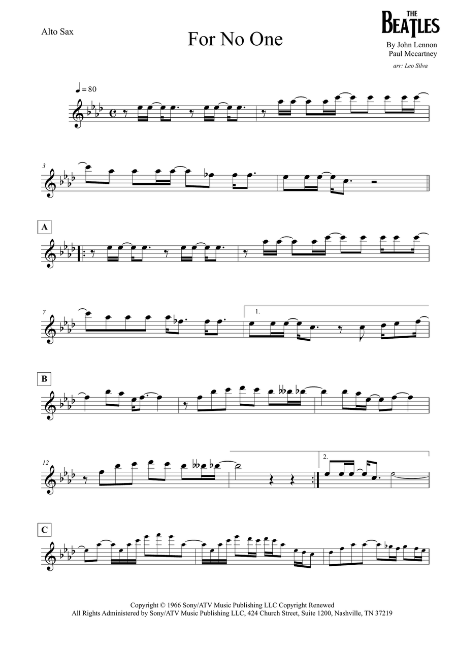For No One Alto Saxophone scores gallery preview page 1