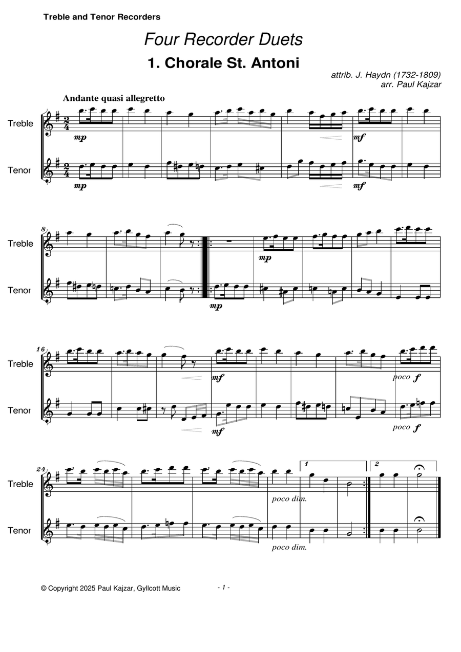 Four Recorder Duets (Treble and Tenor Recorder Duet) Woodwind Duet scores gallery preview page 2