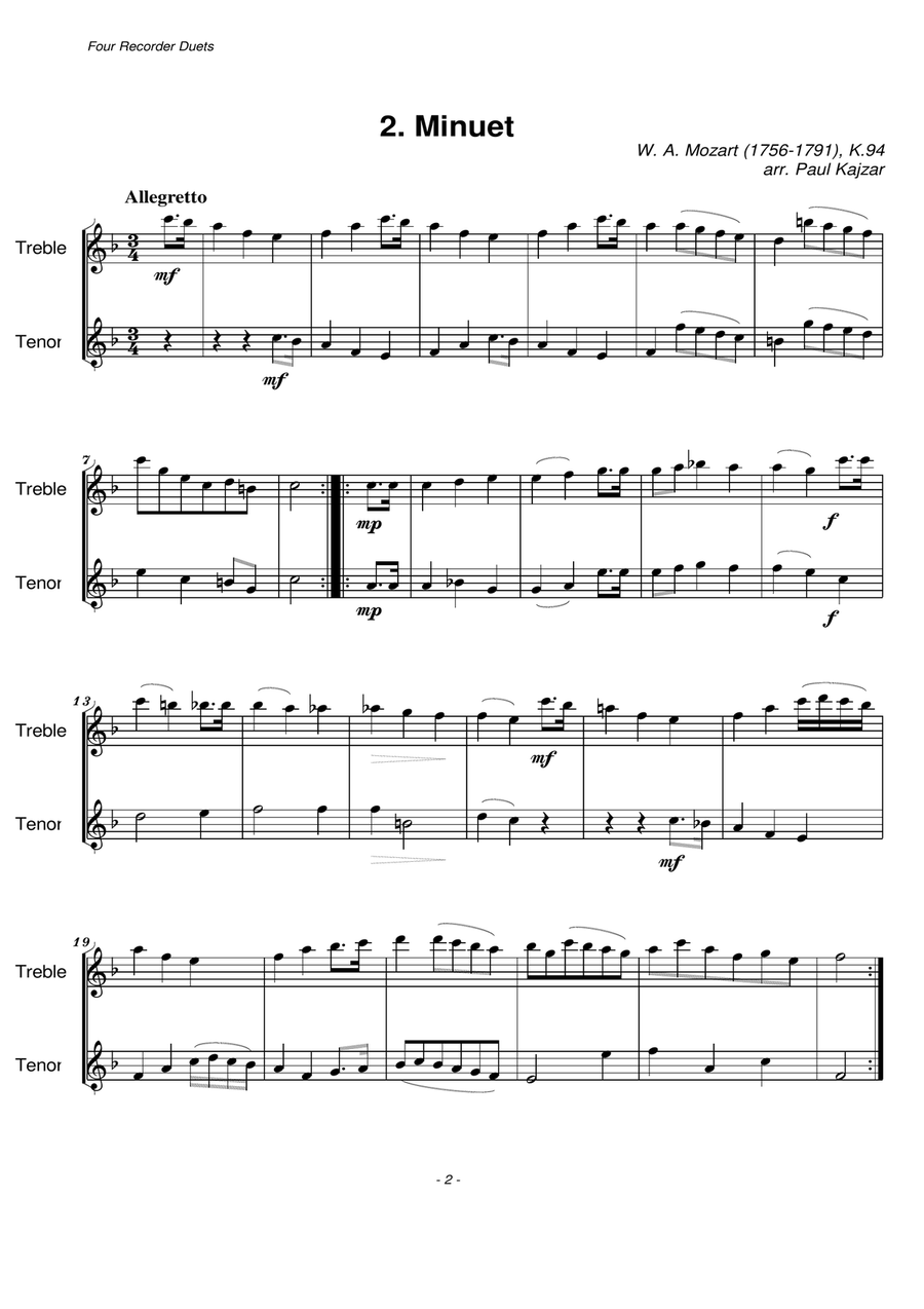 Four Recorder Duets (Treble and Tenor Recorder Duet) Woodwind Duet scores gallery preview page 3