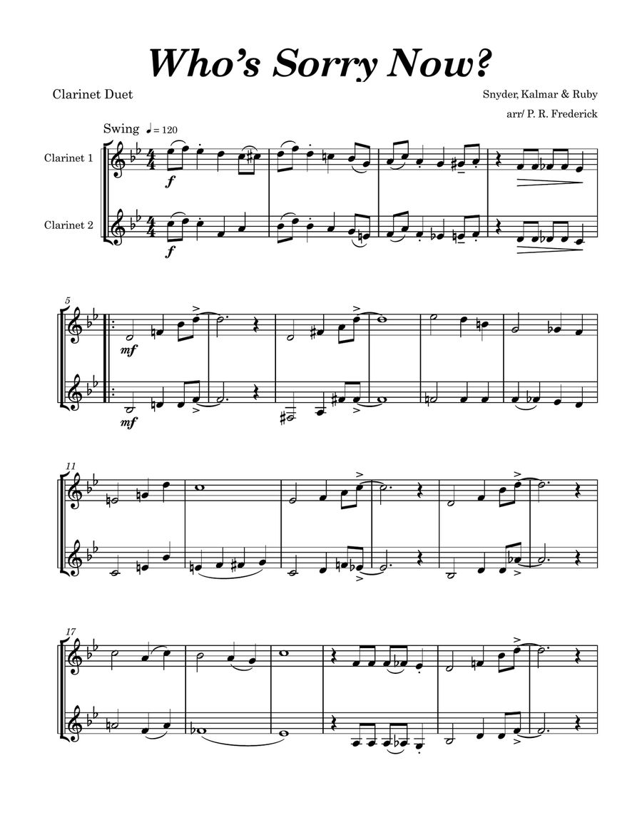 Who's Sorry Now? Who's Sorry Now? Clarinet Duet scores gallery preview page 1