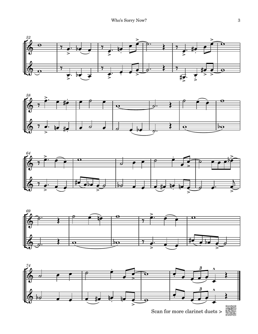 Who's Sorry Now? Who's Sorry Now? Clarinet Duet scores gallery preview page 3
