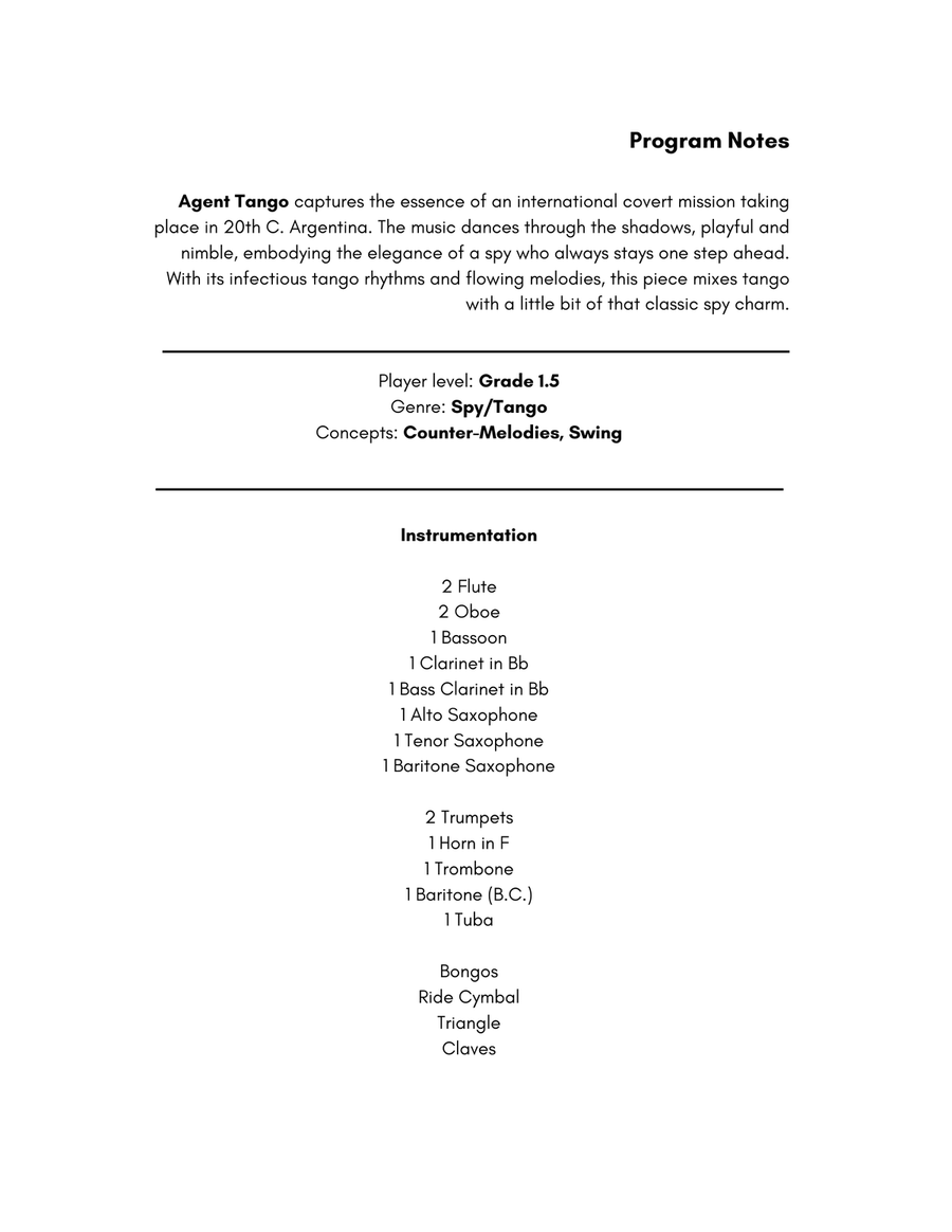 Agent Tango - Grade 1.5 Concert Band Concert Band scores gallery preview page 2