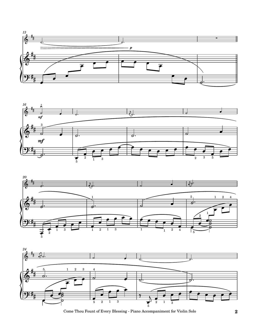 Come, Thou Fount of Every Blessing - Violin Solo with Piano Accompaniment Violin Solo scores gallery preview page 3