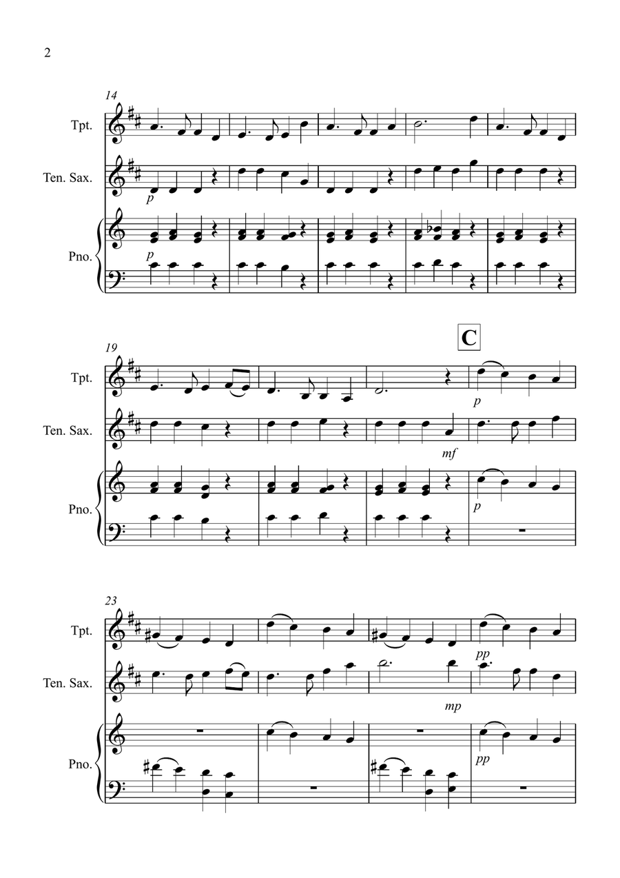 Auld Lang Syne for Trumpet and Tenor Saxophone Duet Saxophone Duet scores gallery preview page 2
