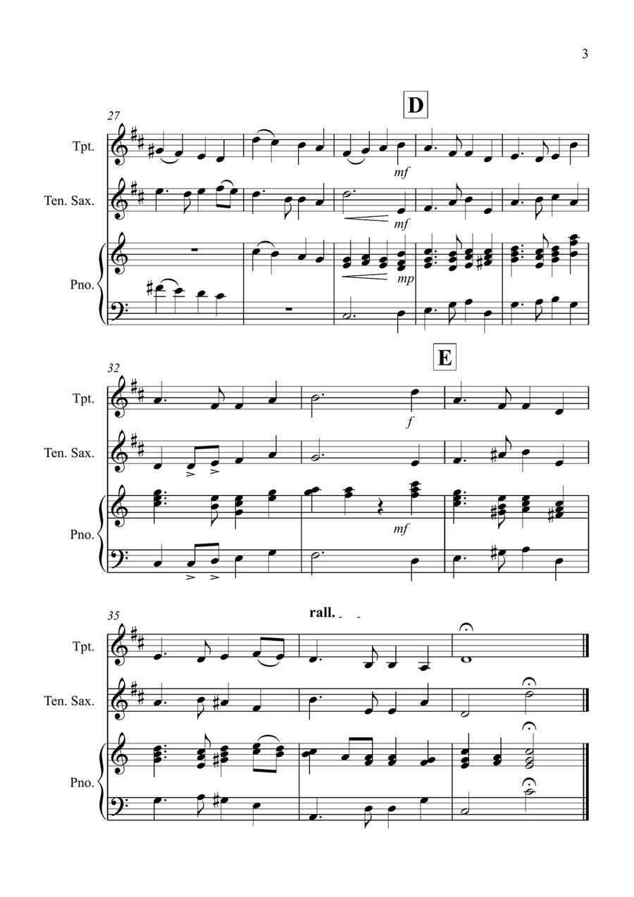 Auld Lang Syne for Trumpet and Tenor Saxophone Duet Saxophone Duet scores gallery preview page 3