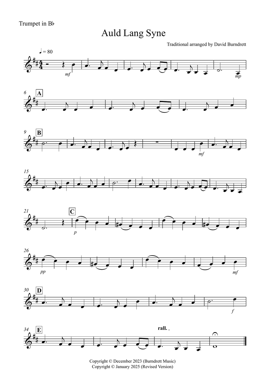 Auld Lang Syne for Trumpet and Tenor Saxophone Duet Saxophone Duet scores gallery preview page 4