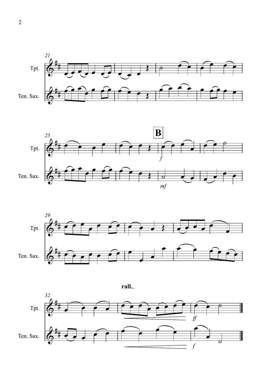 Christ The Lord is Risen Today for Trumpet and Tenor Saxophone Duet Saxophone Duet scores gallery preview page 2