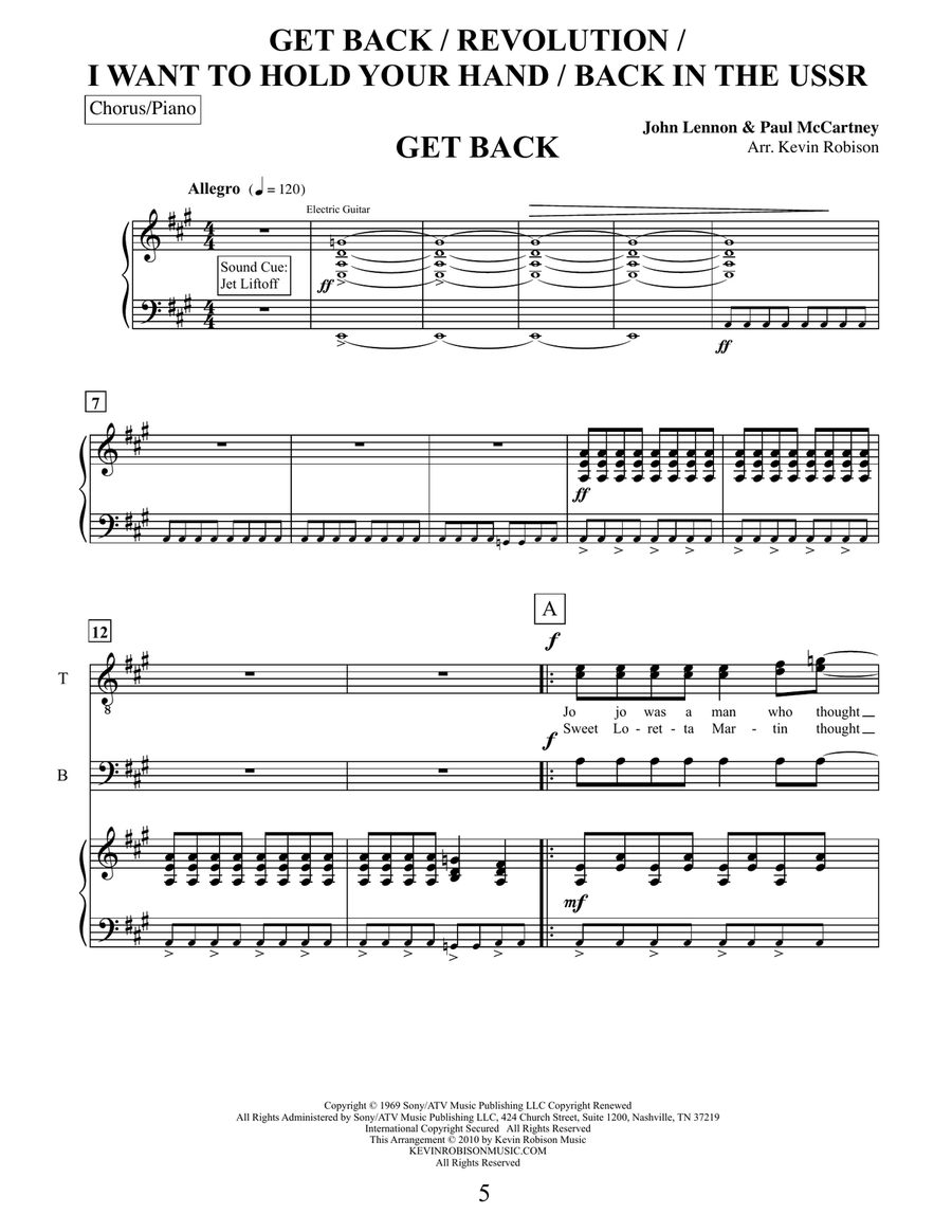 Medley: Get Back with Revolution, I Want To Hold Your Hand, and Back In The U.s.s.r. TTBB scores gallery preview page 1