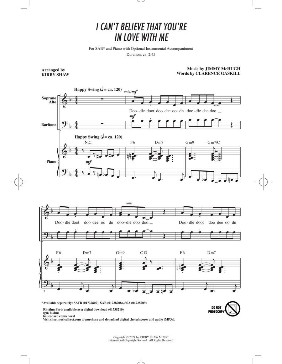 I Can't Believe That You're In Love With Me (arr. Kirby Shaw) 3-Part scores gallery preview page 1