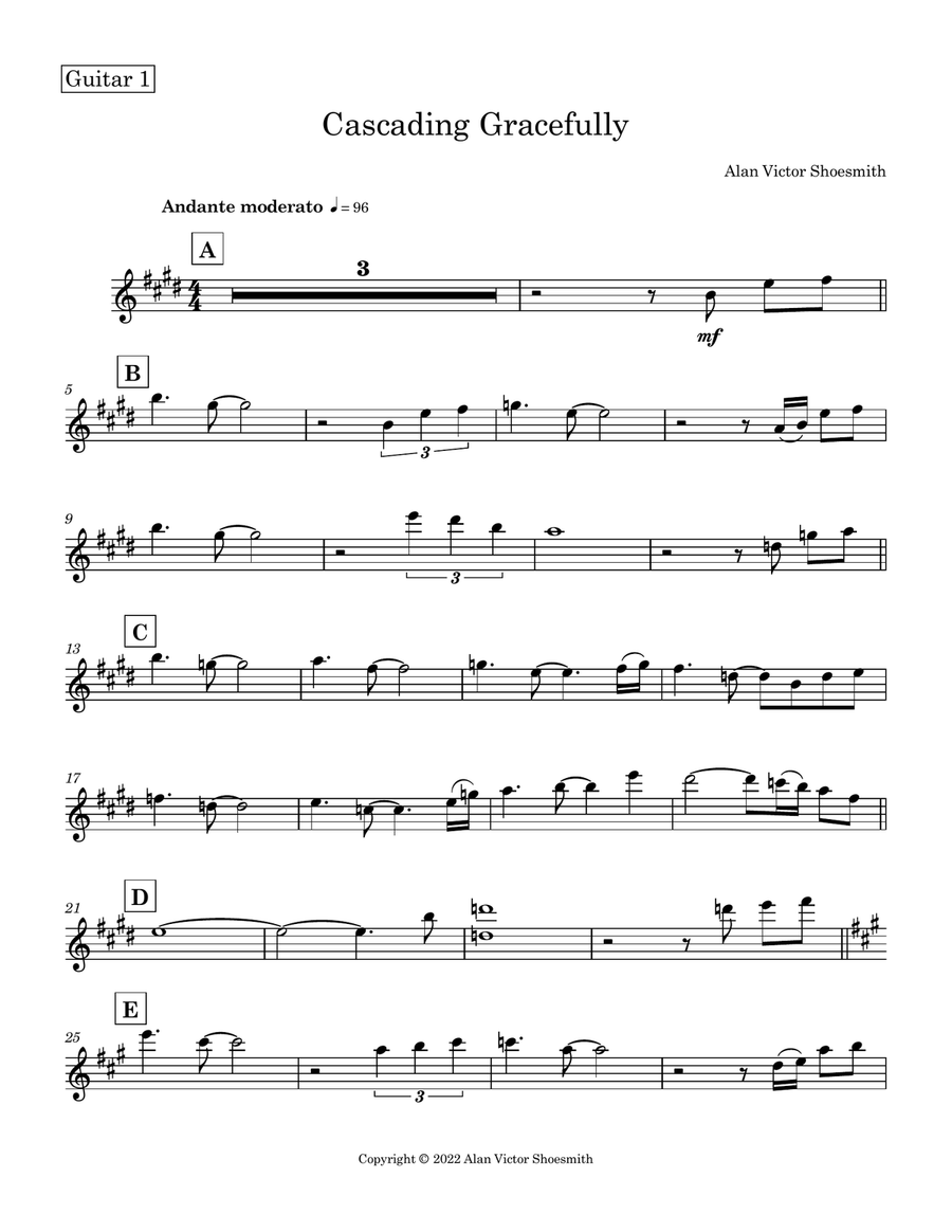 Cascading Gracefully - guitar duet (score and parts) Acoustic Guitar scores gallery preview page 4