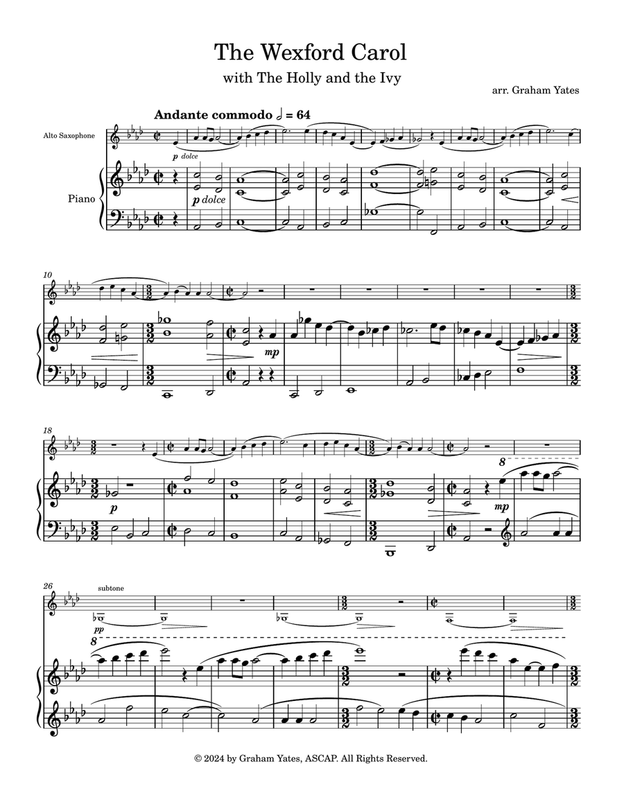The Wexford Carol, with The Holly and the Ivy Alto Saxophone scores gallery preview page 1