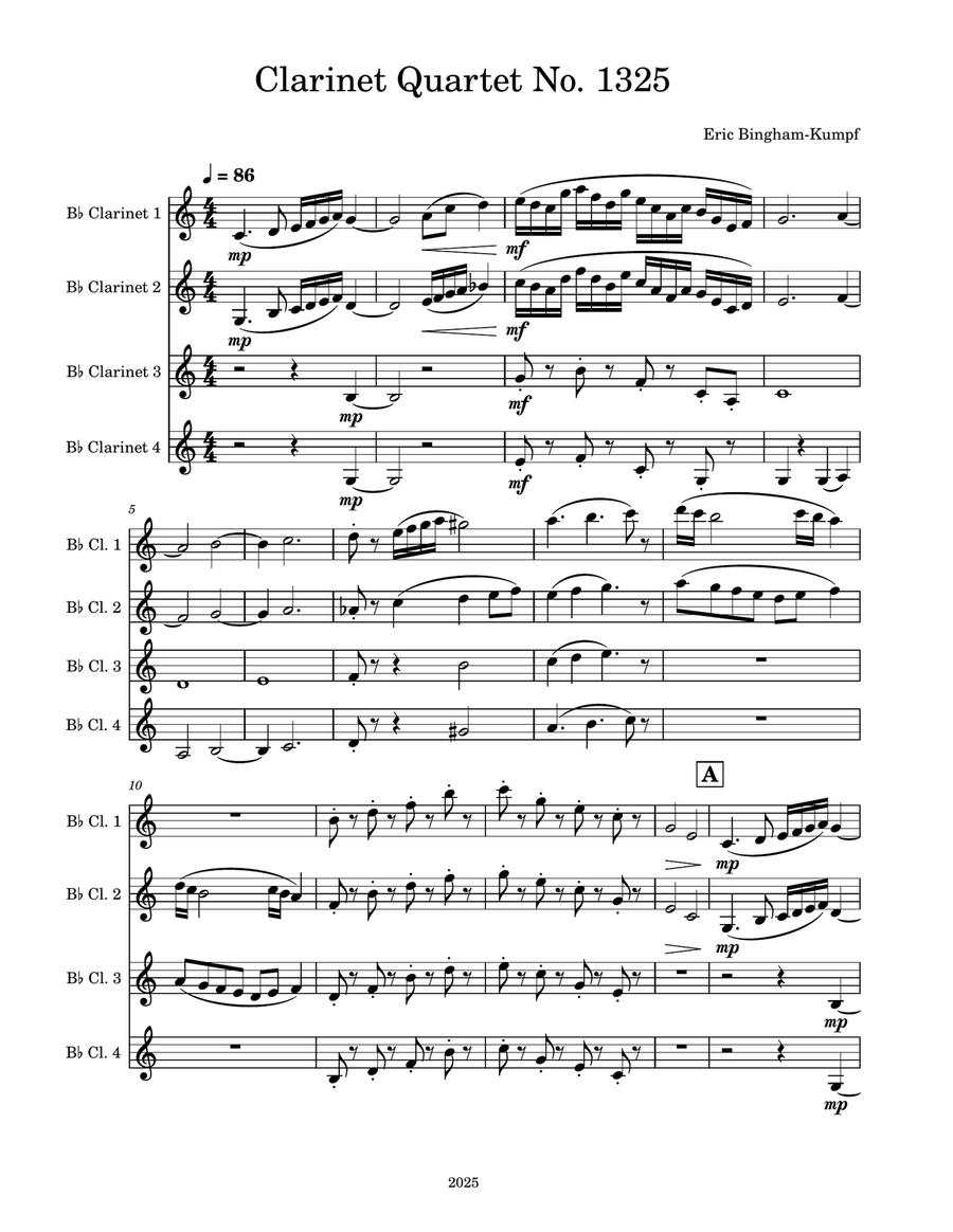 Clarinet Quartet No. 1325 Clarinet Quartet scores gallery preview page 1