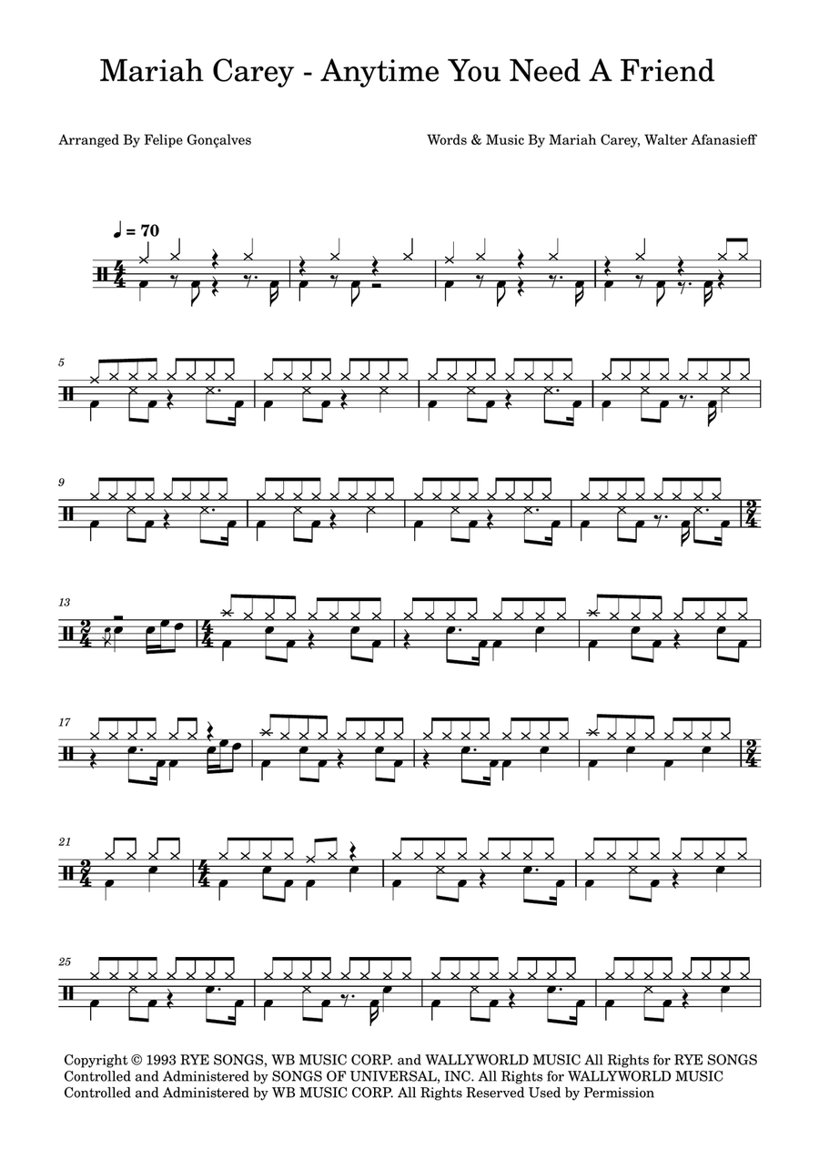 Anytime You Need A Friend Drum Set scores gallery preview page 1