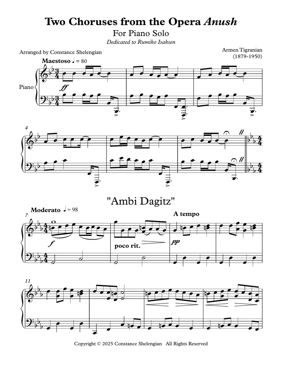 Armen Tigranian - Two Choruses from the Opera ANUSH - for Piano Solo Piano Solo scores gallery preview page 2