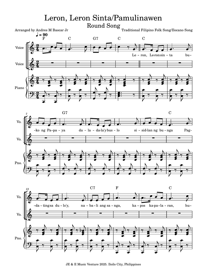 Leron, Leron Sinta/Pamulinawen A Cappella scores gallery preview page 1