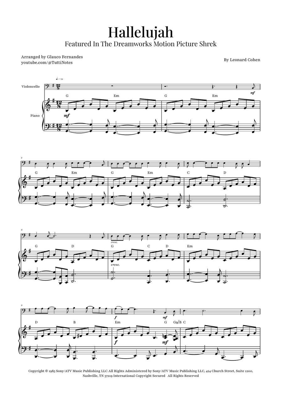 Hallelujah Piano scores gallery preview page 1