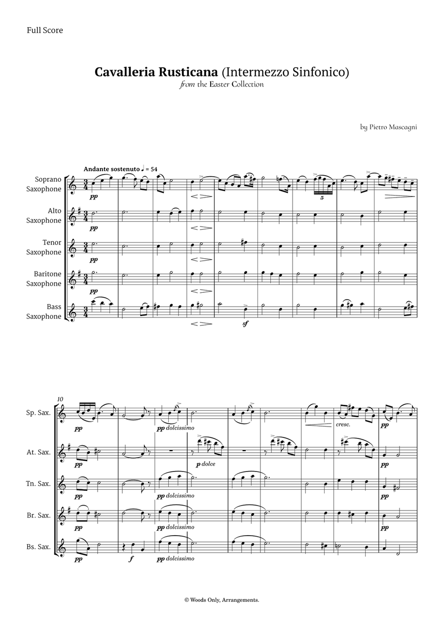 Intermezzo Sinfonico by Pietro Mascagni for Saxophone Quintet Saxophone Quintet scores gallery preview page 1