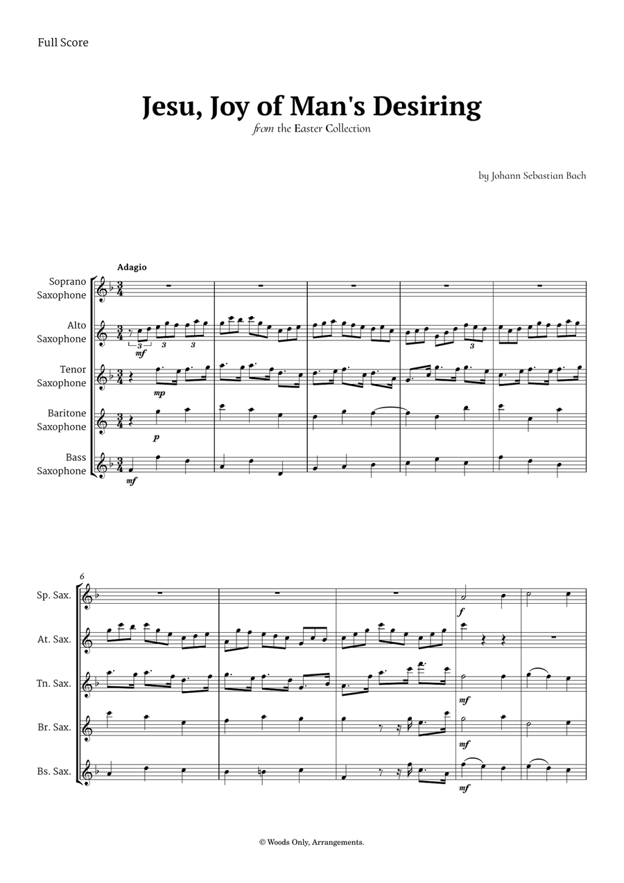 Jesu, Joy of Man's Desiring by Bach for Saxophone Quintet Saxophone Quintet scores gallery preview page 1