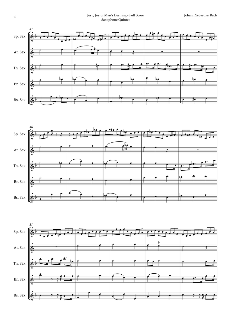 Jesu, Joy of Man's Desiring by Bach for Saxophone Quintet Saxophone Quintet scores gallery preview page 4