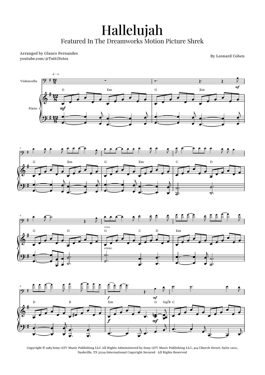 Hallelujah Piano scores gallery preview page 1