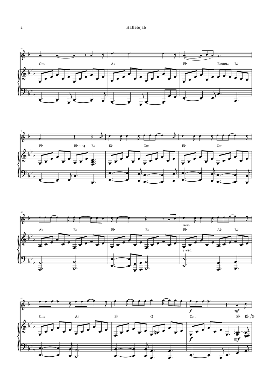 Hallelujah B-Flat Clarinet scores gallery preview page 2