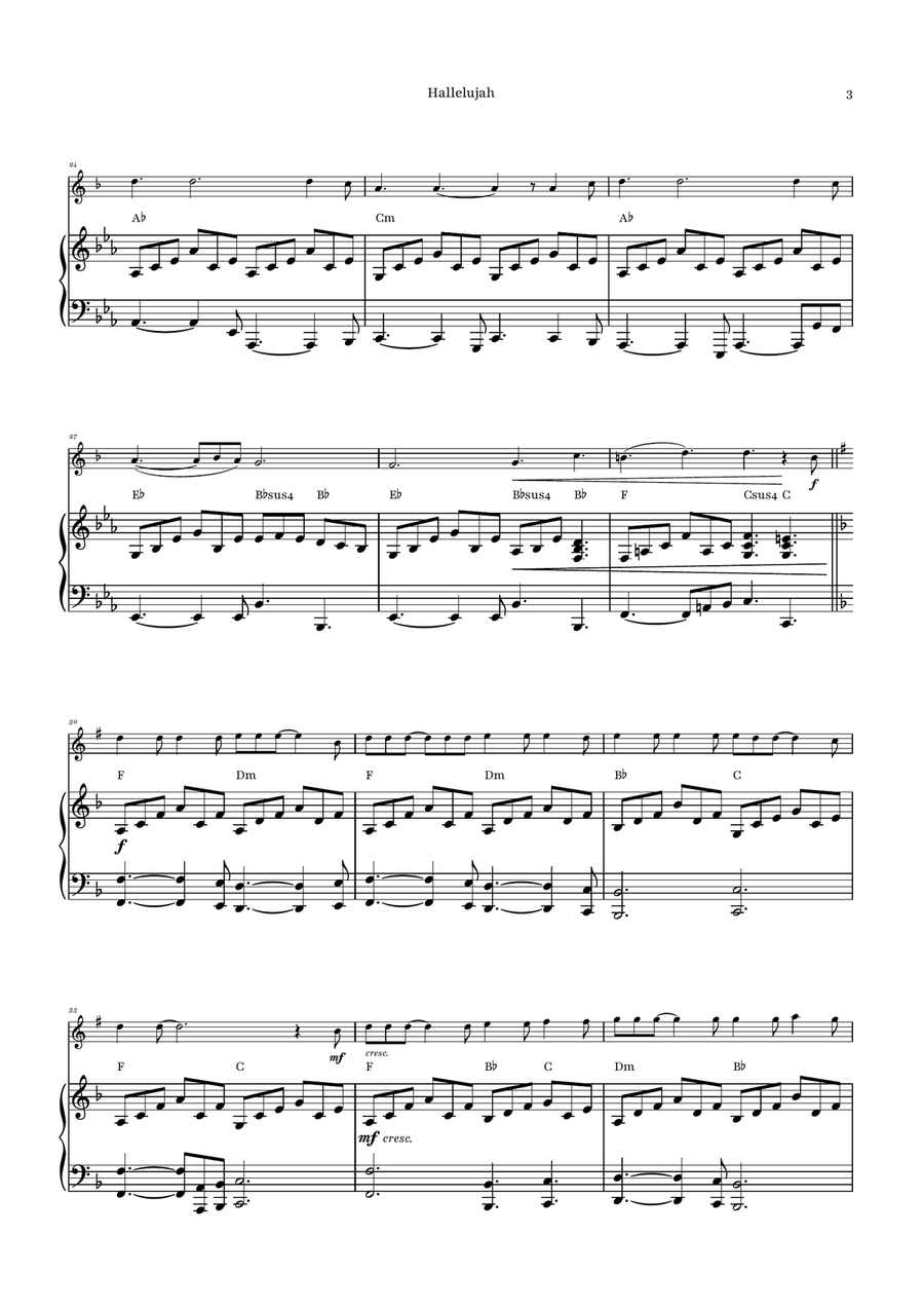 Hallelujah B-Flat Clarinet scores gallery preview page 3