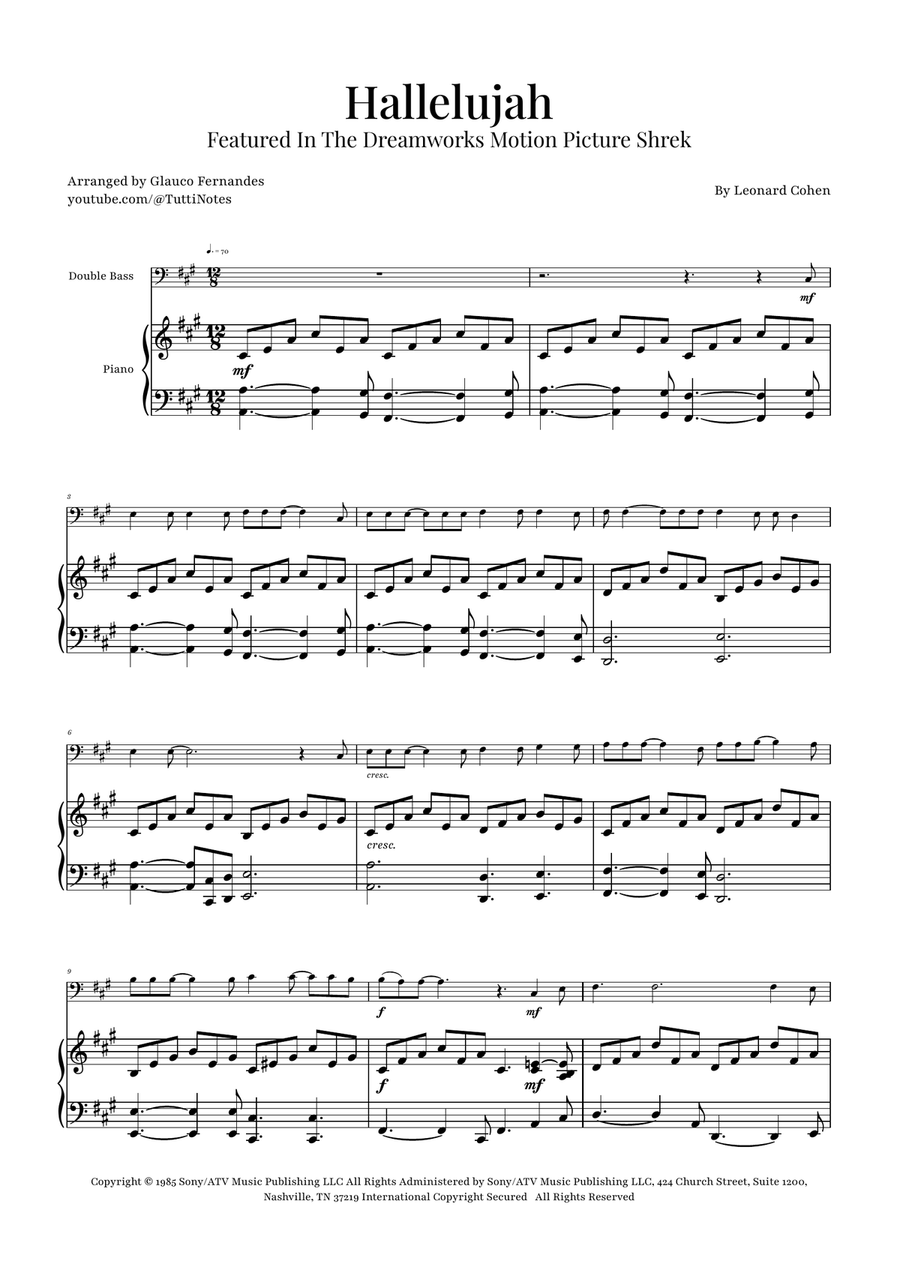 Hallelujah Double Bass scores gallery preview page 1