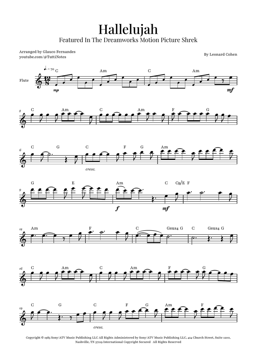Hallelujah Flute Solo scores gallery preview page 1