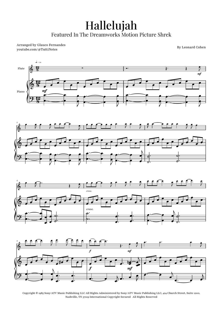Hallelujah Flute Solo scores gallery preview page 1