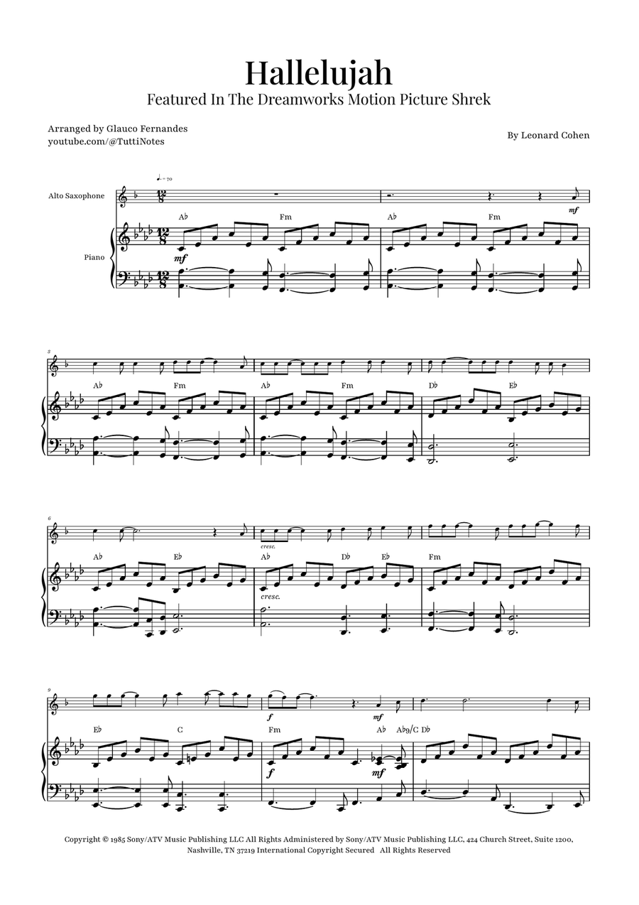 Hallelujah Alto Saxophone scores gallery preview page 1