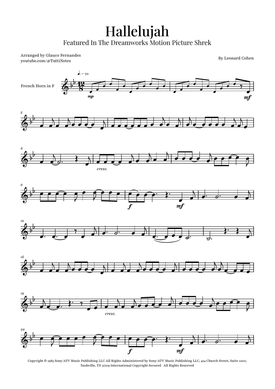 Hallelujah Horn Solo scores gallery preview page 1