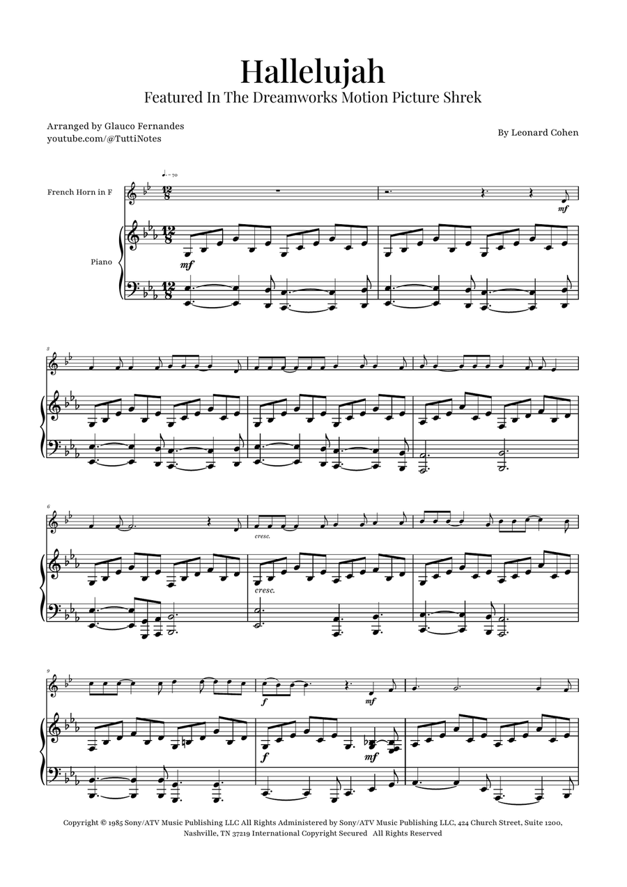 Hallelujah Piano scores gallery preview page 1