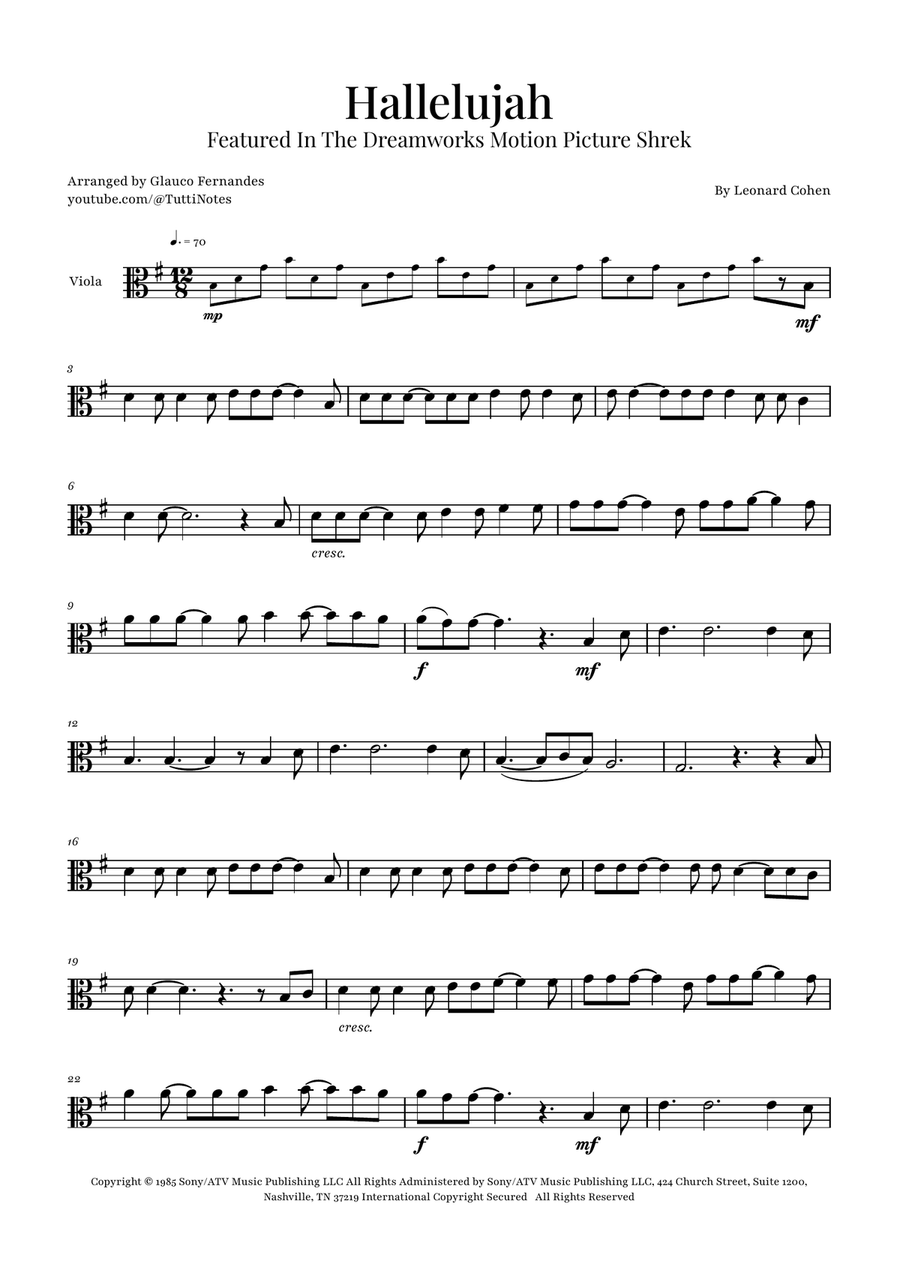 Hallelujah Viola Solo scores gallery preview page 1
