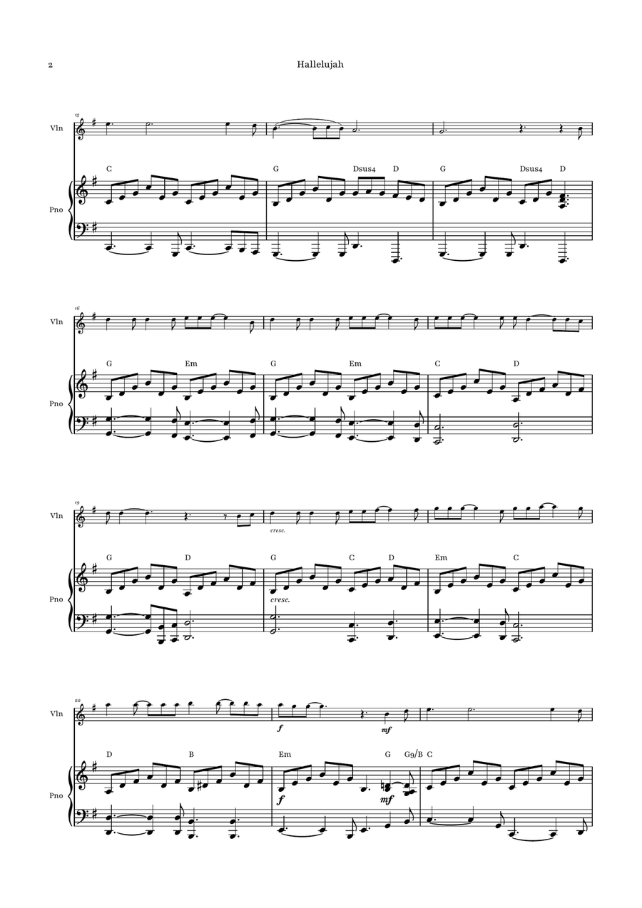Hallelujah Violin Solo scores gallery preview page 2