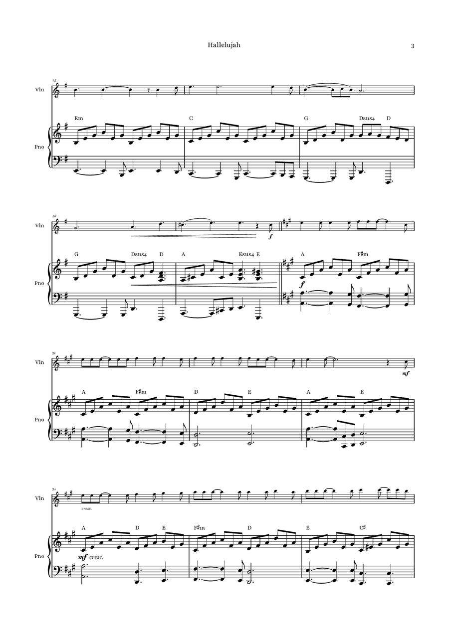 Hallelujah Violin Solo scores gallery preview page 3