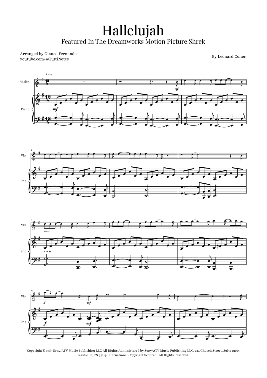 Hallelujah Violin Solo scores gallery preview page 1
