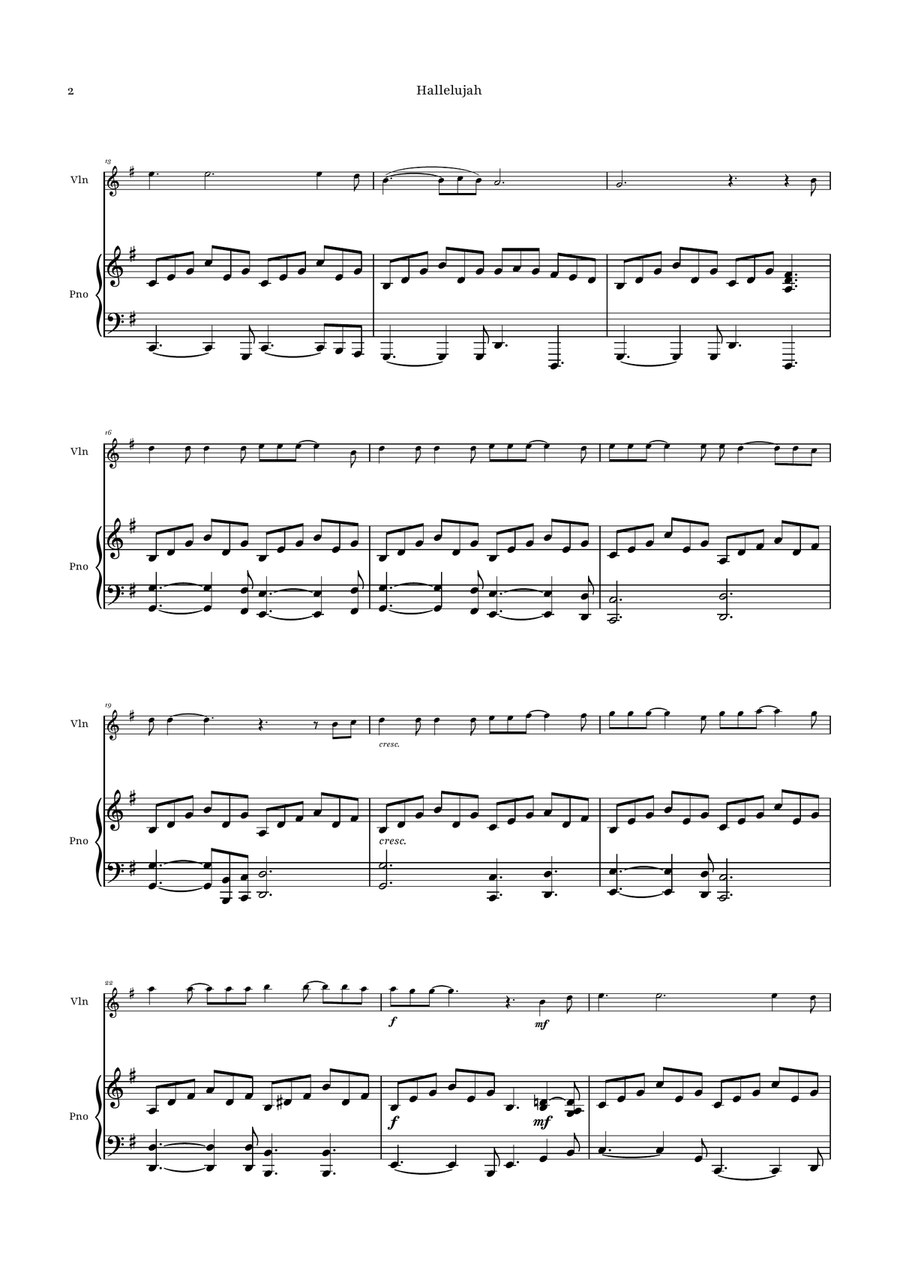 Hallelujah Violin Solo scores gallery preview page 2