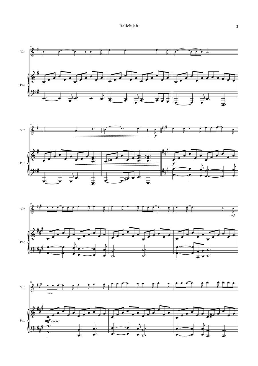Hallelujah Violin Solo scores gallery preview page 3