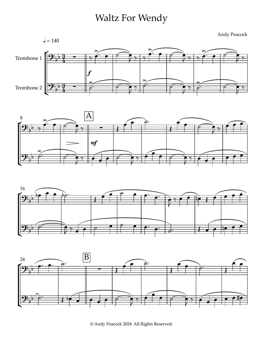 3 Easy Trombone Duets Trombone Duet scores gallery preview page 3