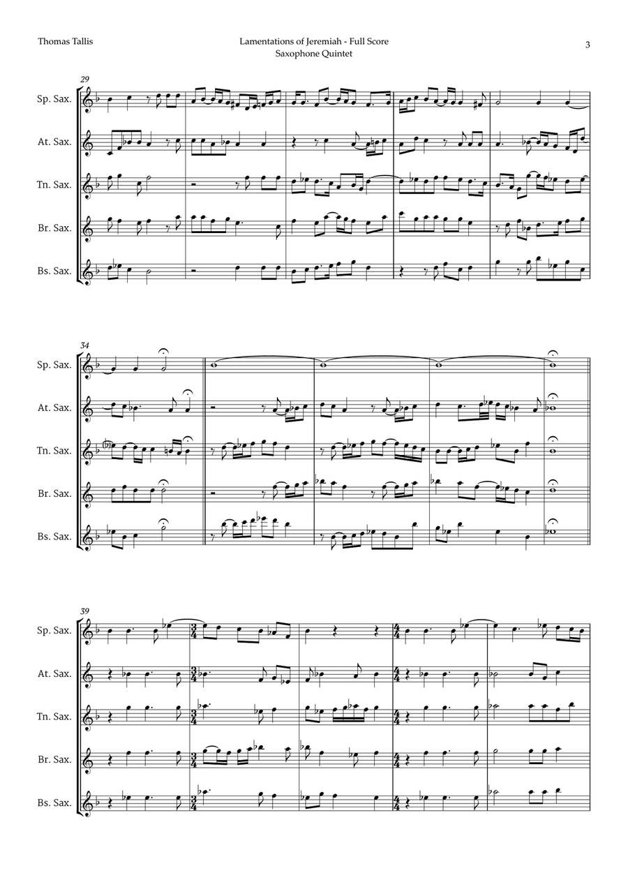 Lamentations of Jeremiah by Thomas Tallis for Saxophone Quintet Saxophone Quintet scores gallery preview page 3