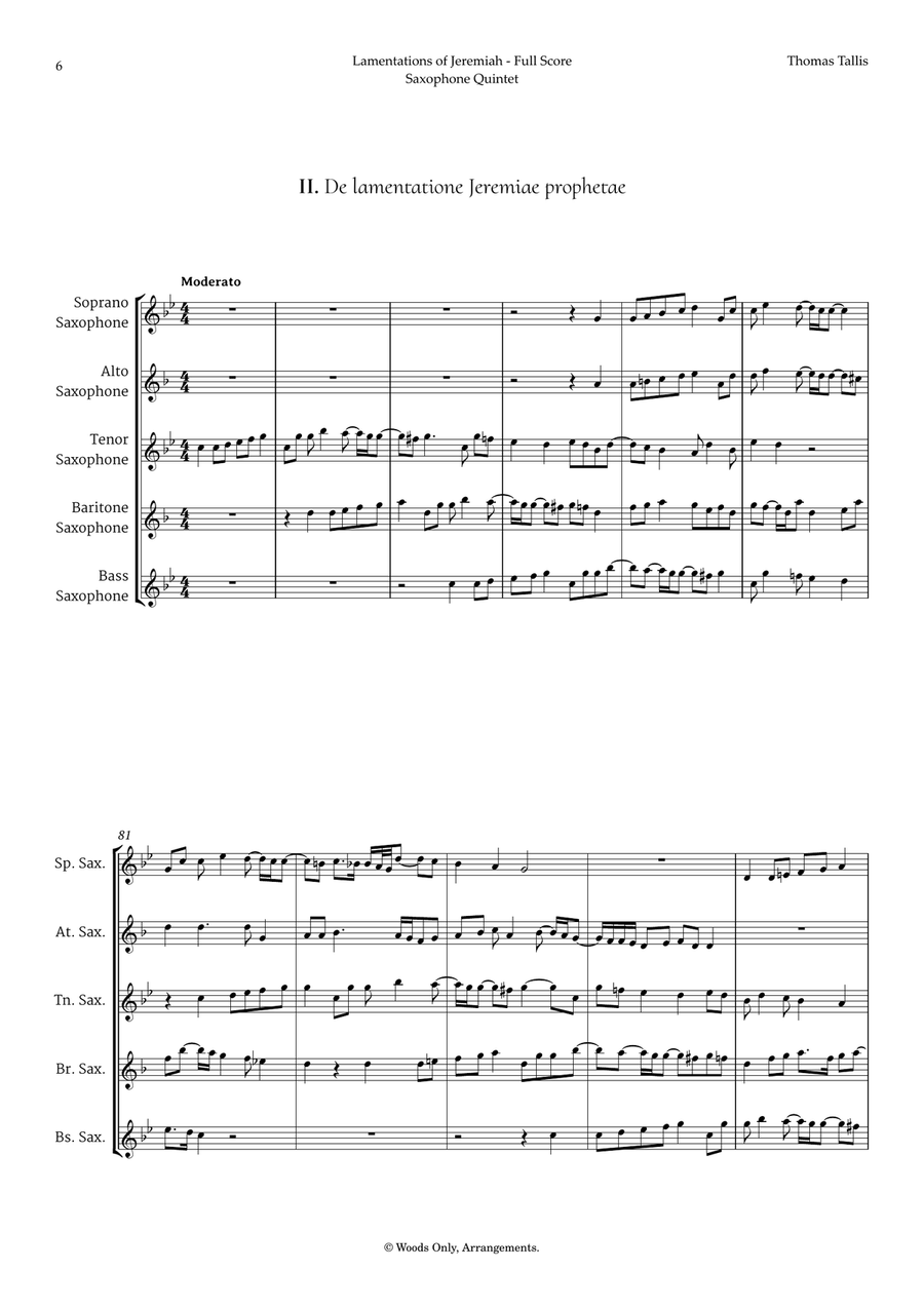 Lamentations of Jeremiah by Thomas Tallis for Saxophone Quintet Saxophone Quintet scores gallery preview page 6