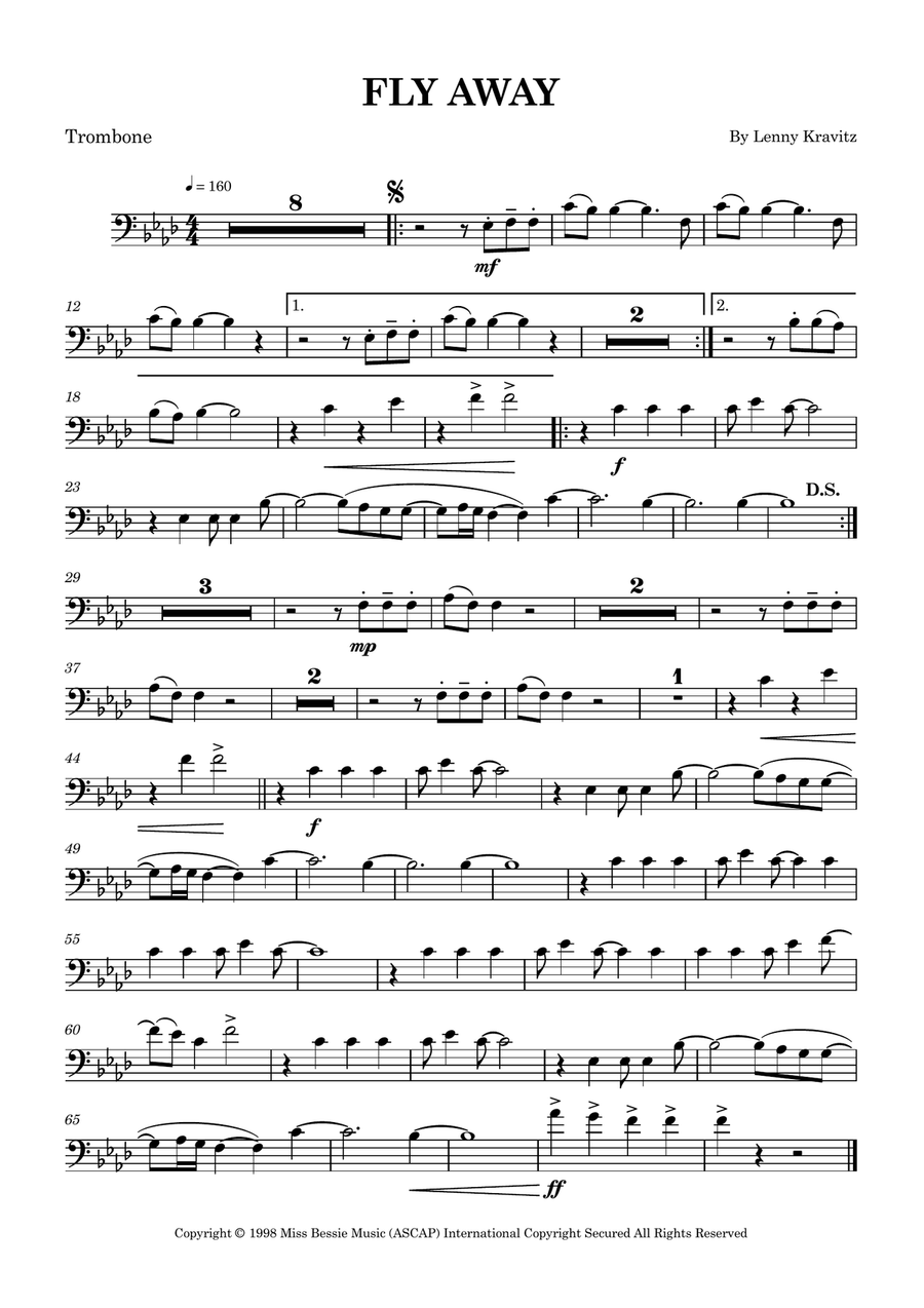 Fly Away Fly Away Trombone Solo scores gallery preview page 1