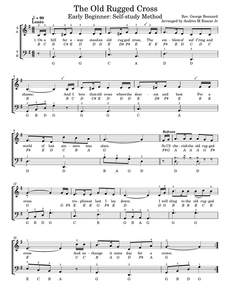 The Old Rugged Cross (Beginner in G Major) A Cappella scores gallery preview page 1
