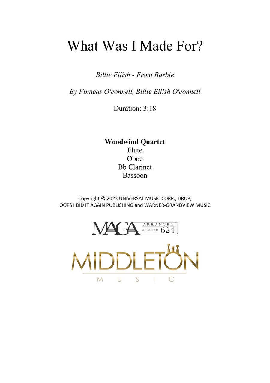 What Was I Made For? What Was I Made For? Woodwind Quartet scores gallery preview page 1