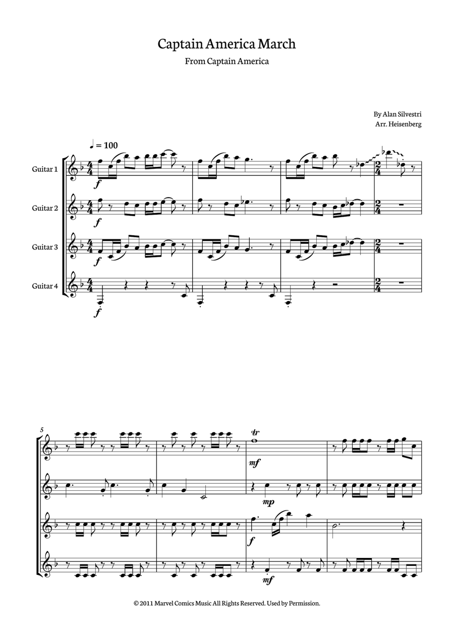 Captain America March Captain America March Guitar Ensemble scores gallery preview page 1