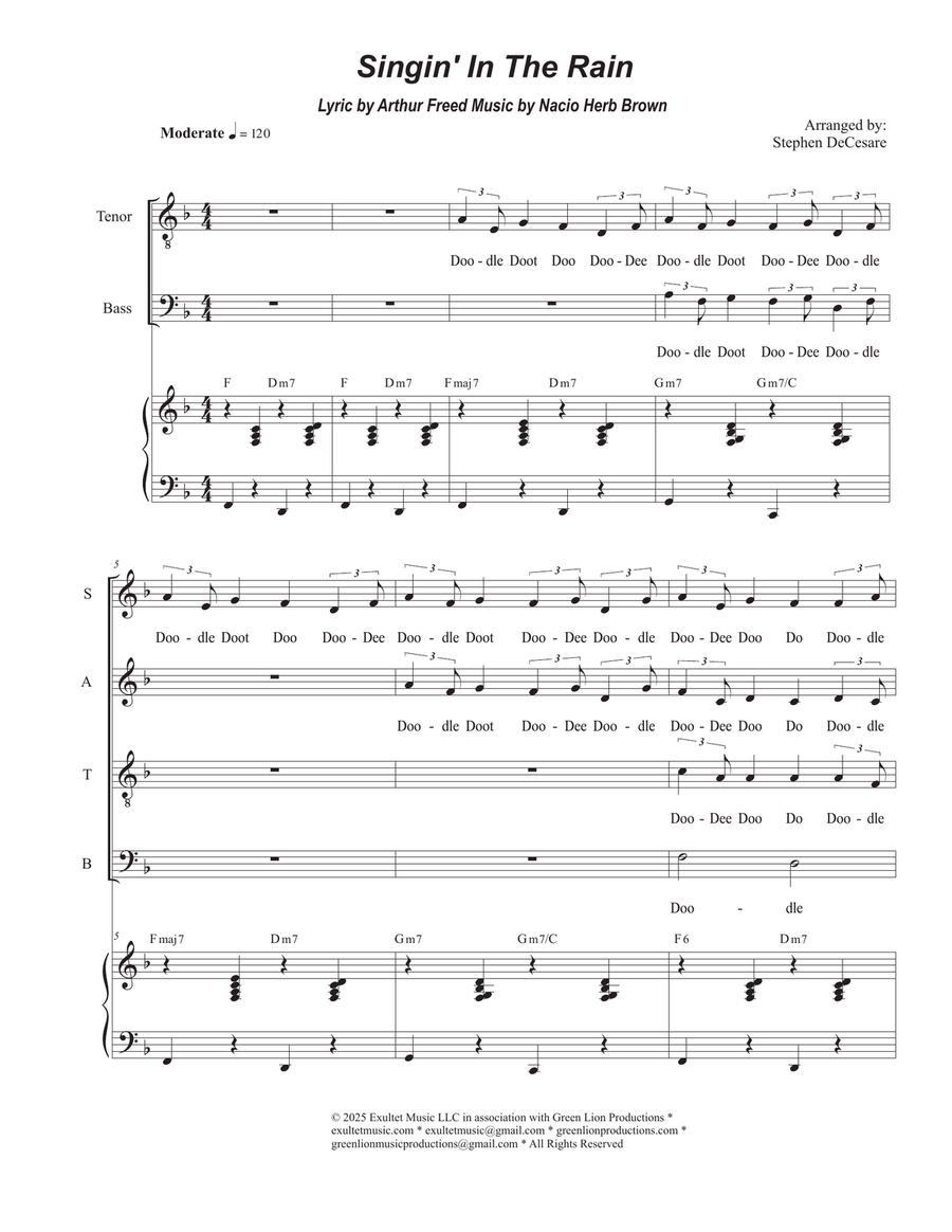 Singin' In The Rain (Vocal Quartet - (SATB) 4-Part scores gallery preview page 1