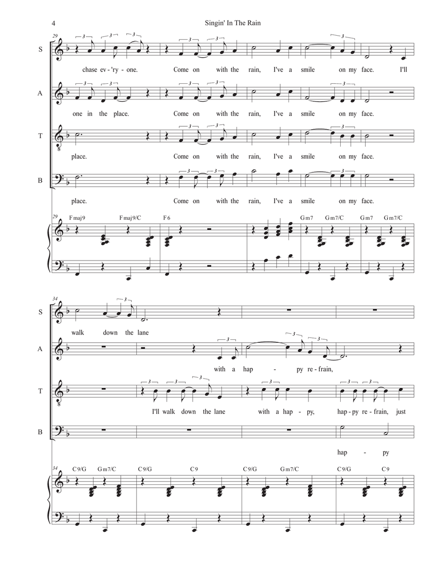 Singin' In The Rain (Vocal Quartet - (SATB) 4-Part scores gallery preview page 4