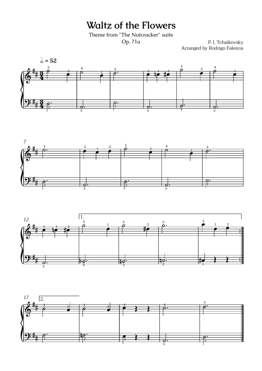 Waltz of the Flowers (Theme) - Easy piano level 1 (with fingerings) Easy Piano scores gallery preview page 1