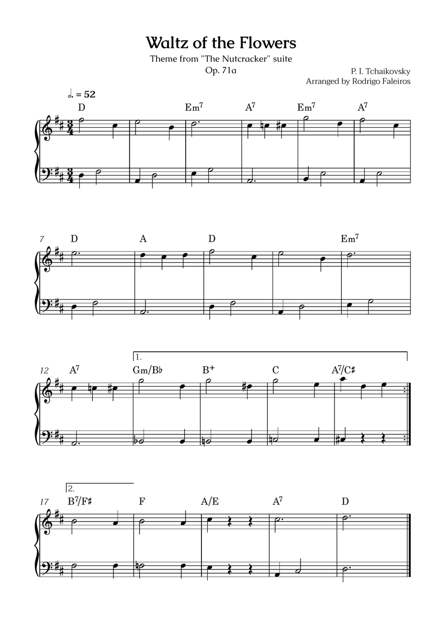 Waltz of the Flowers (Theme) - Easy piano level 2 (with chords) Easy Piano scores gallery preview page 1